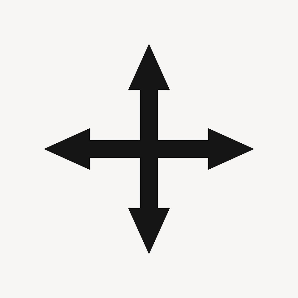 Arrow clipart, four-way intersection traffic road direction sign in black flat design