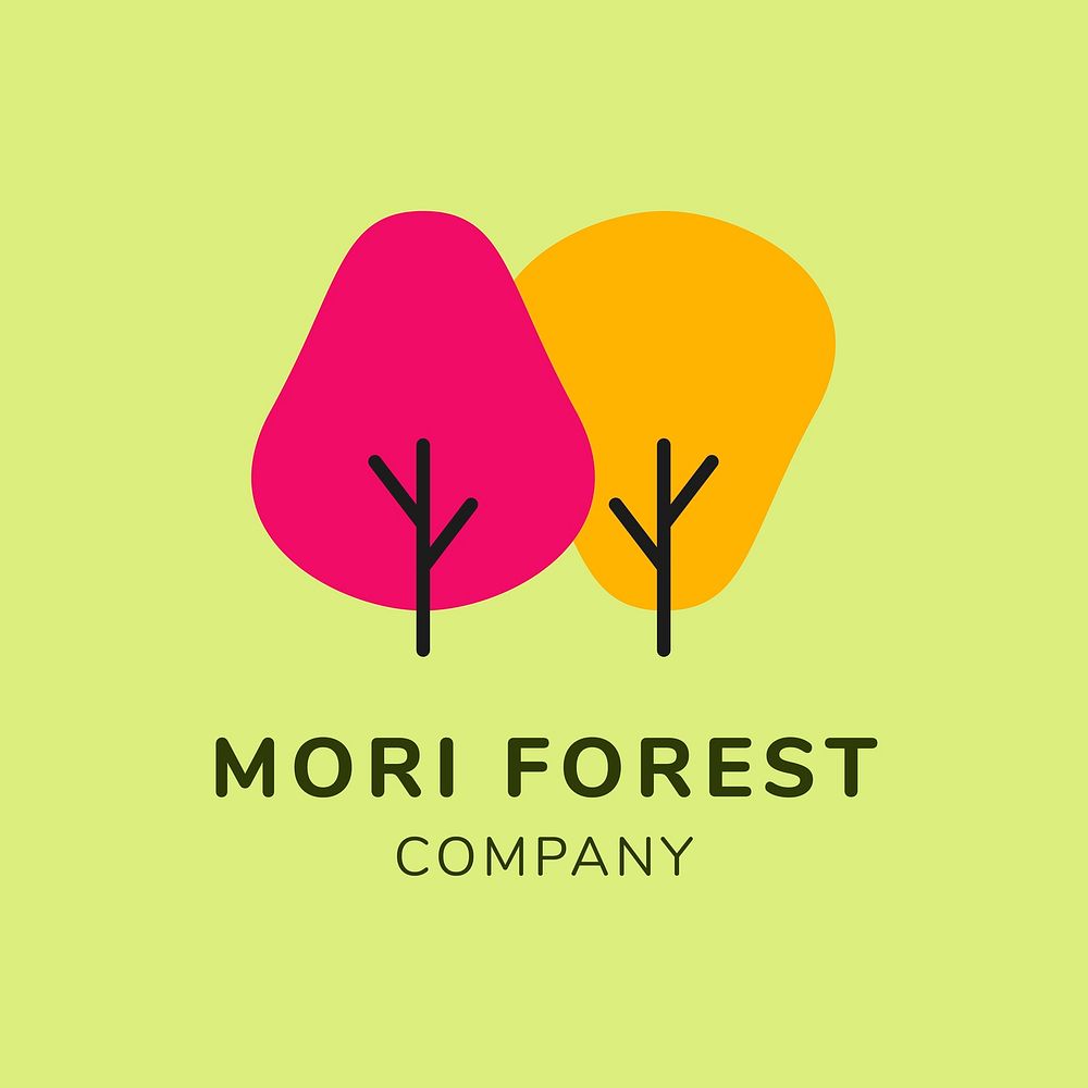 Green business logo template, branding design vector, mori forest text