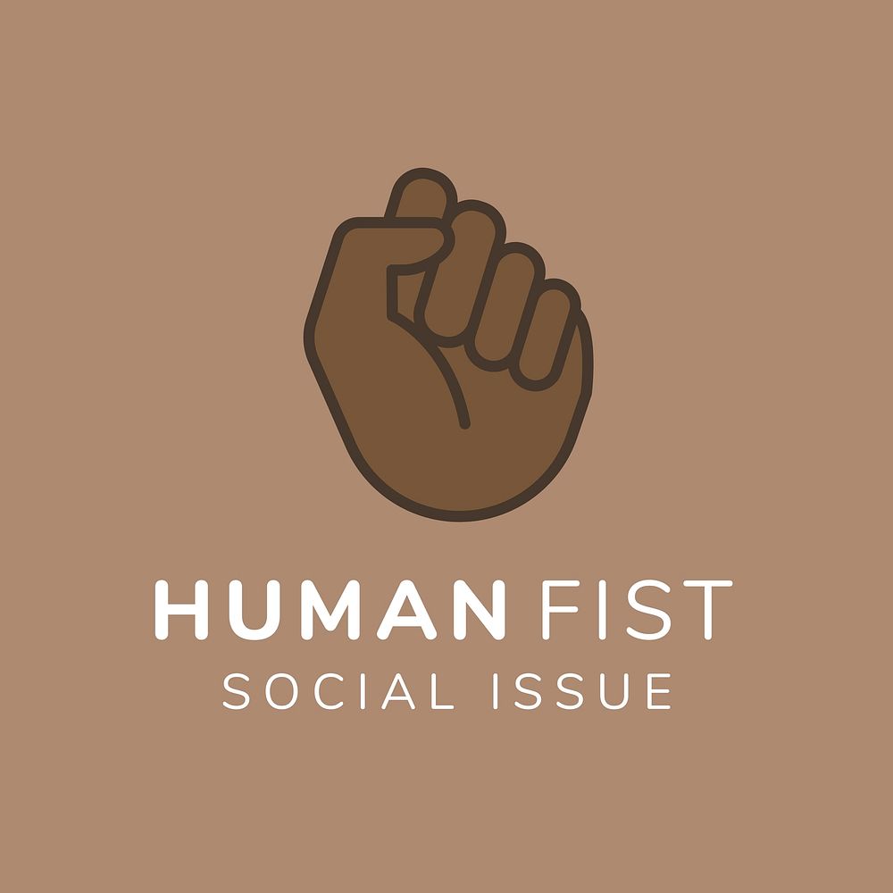 Charity logo template, non-profit branding design vector, human fist social issue text