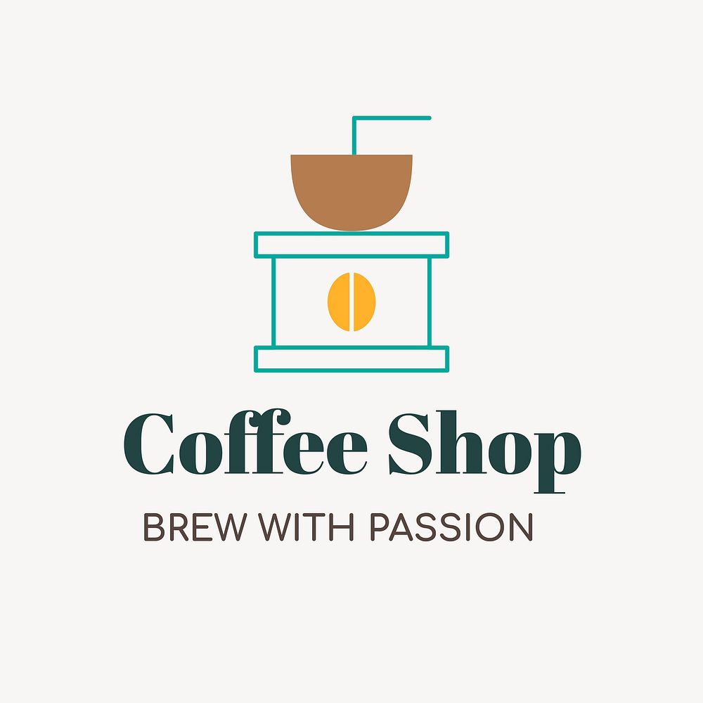 Coffee shop logo, food business template for branding design vector, brew with passion text