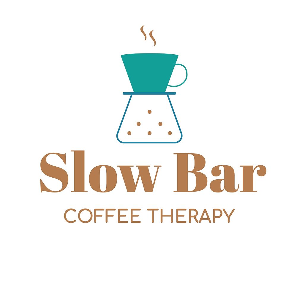 Coffee shop logo, food business for branding design, slow bar coffee therapy text