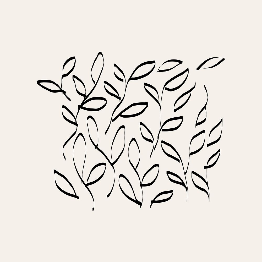 Doodle abstract leaves element graphic, minimal line art design