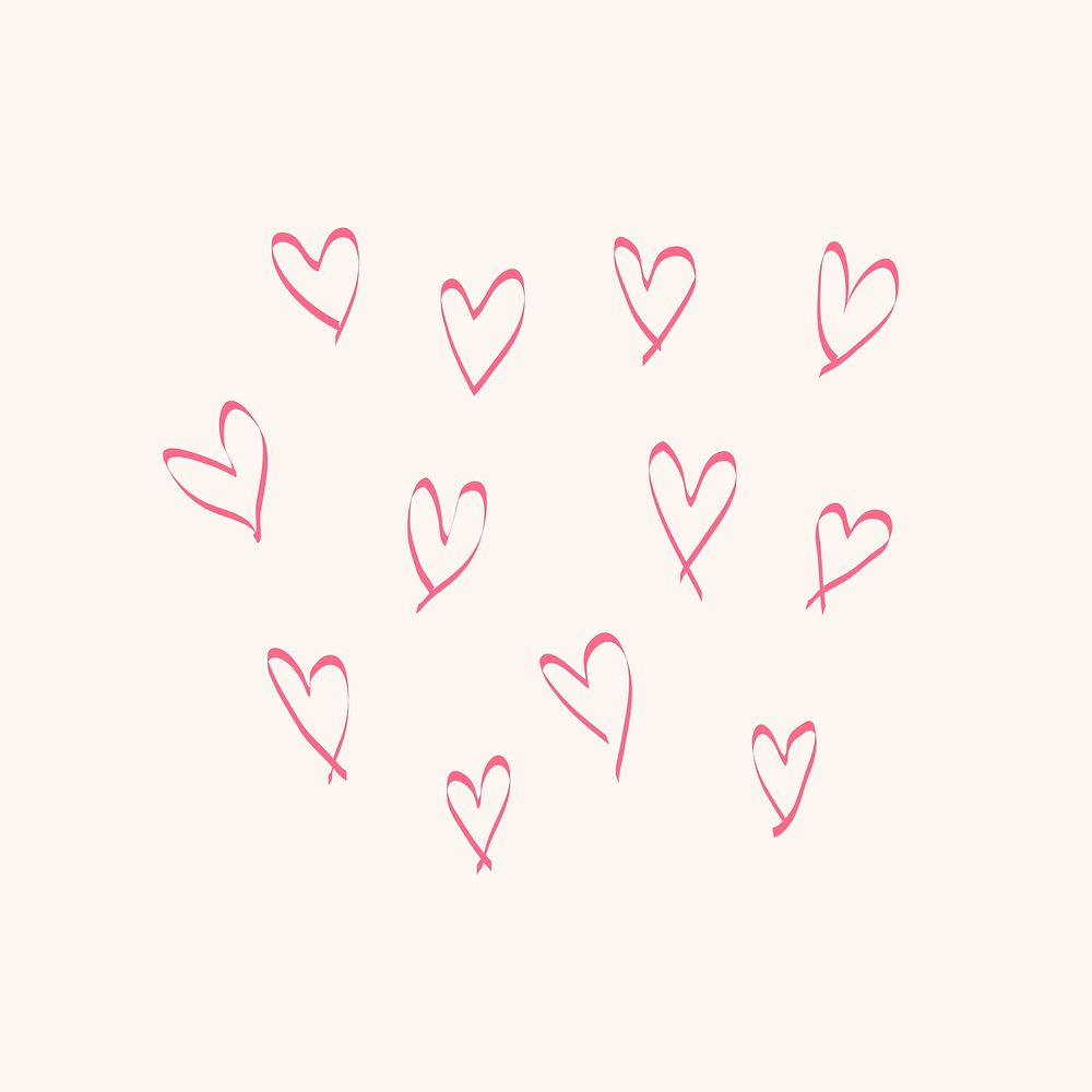Pink hearts doodle element, simple hand drawn illustration