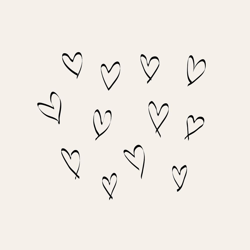 Hearts ink doodle element, simple hand drawn illustration