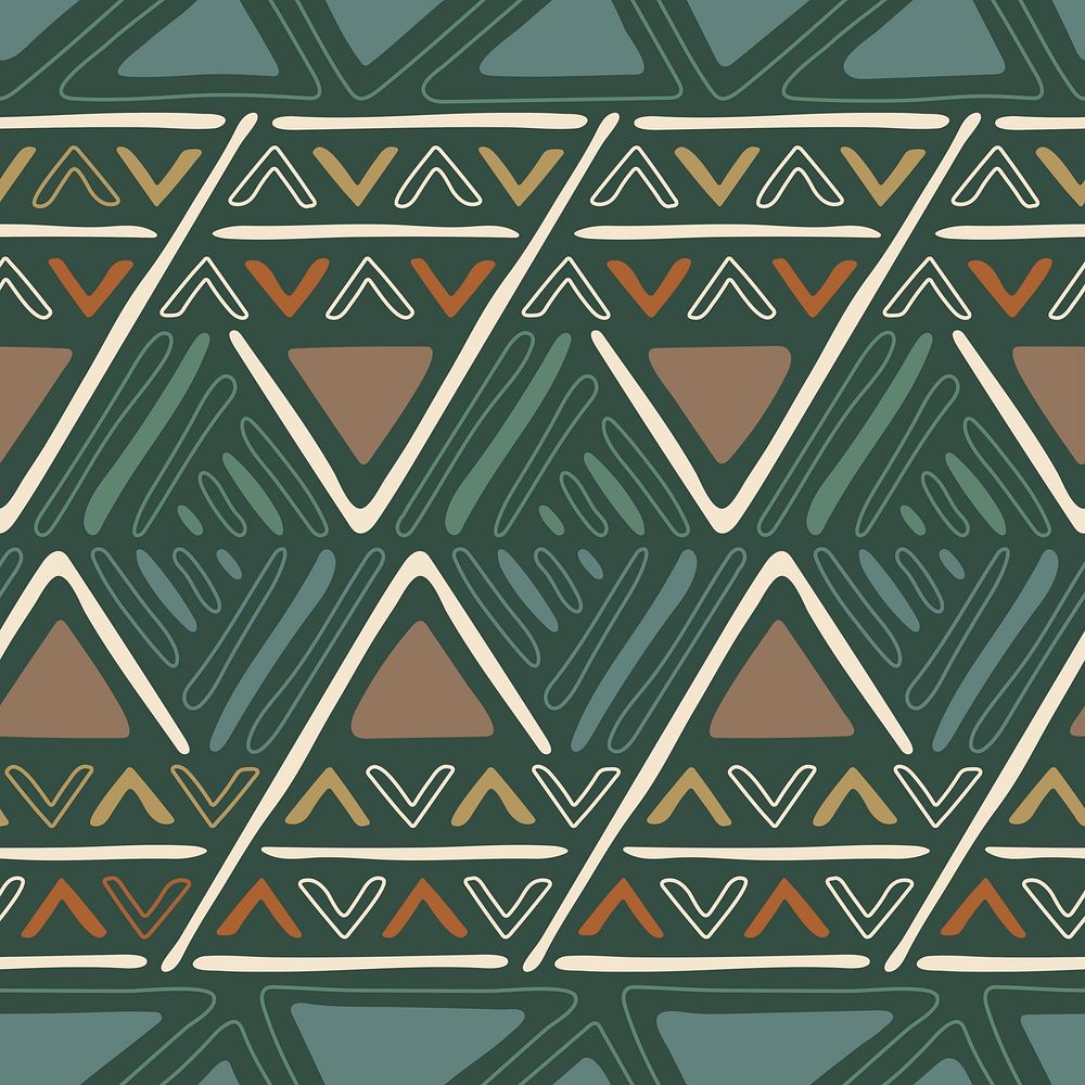 Tribal seamless pattern background, green Aztec design