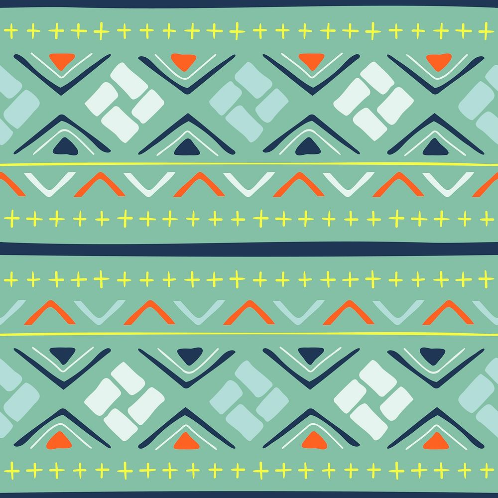 Tribal pattern background, green seamless geometric design