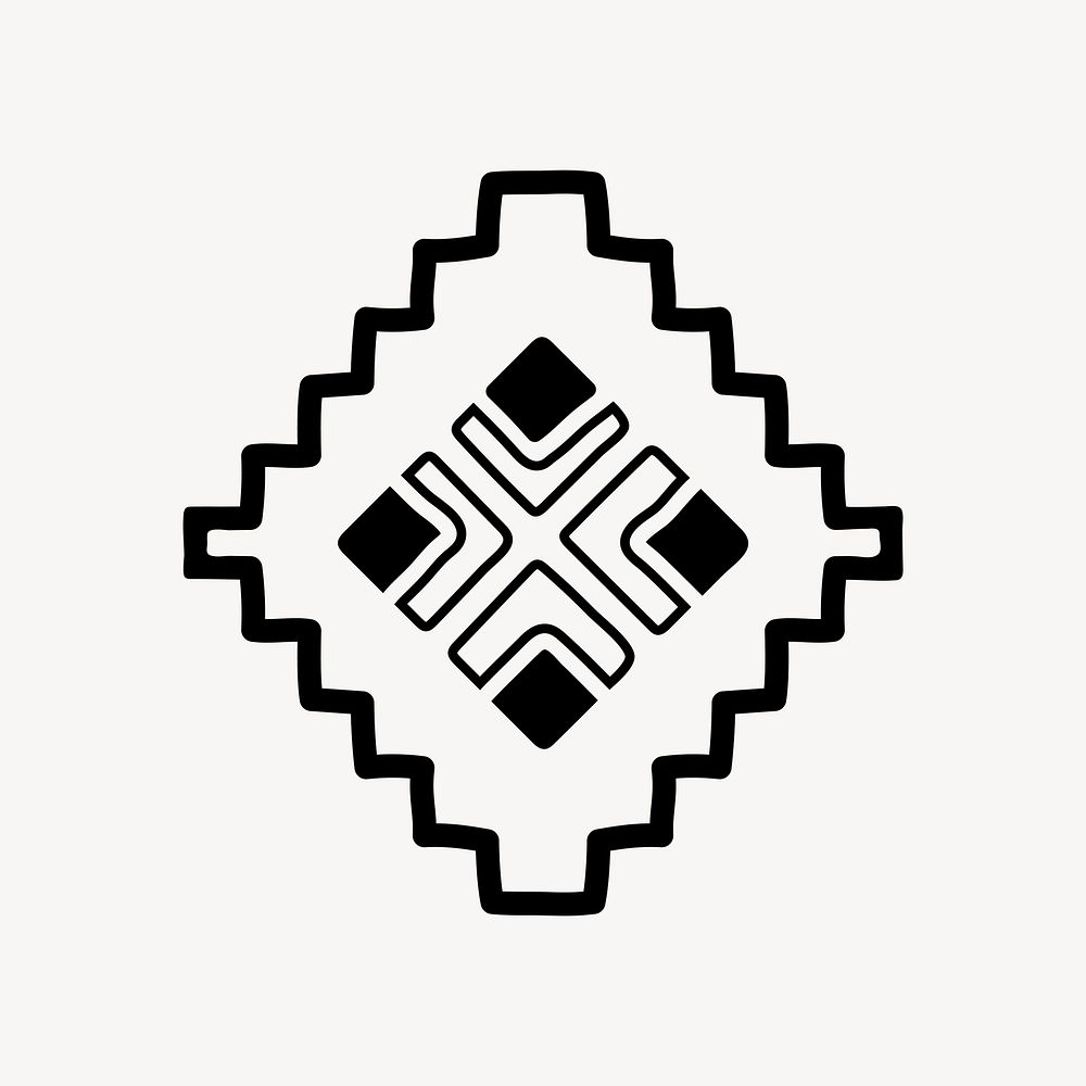 Tribal shape sticker, black and white doodle geometric design, vector