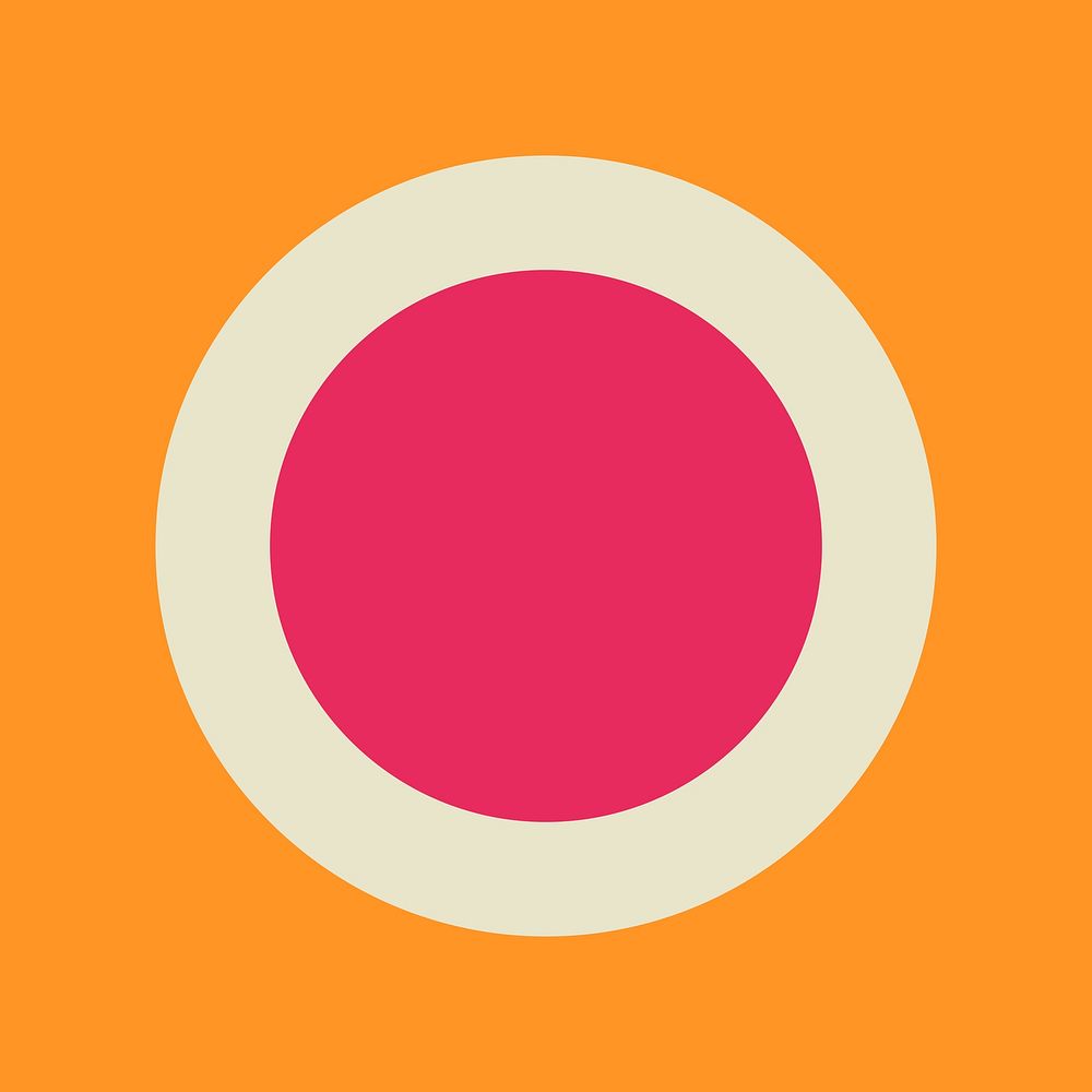 Circle sticker geometric shape, simple retro pink design on orange background vector