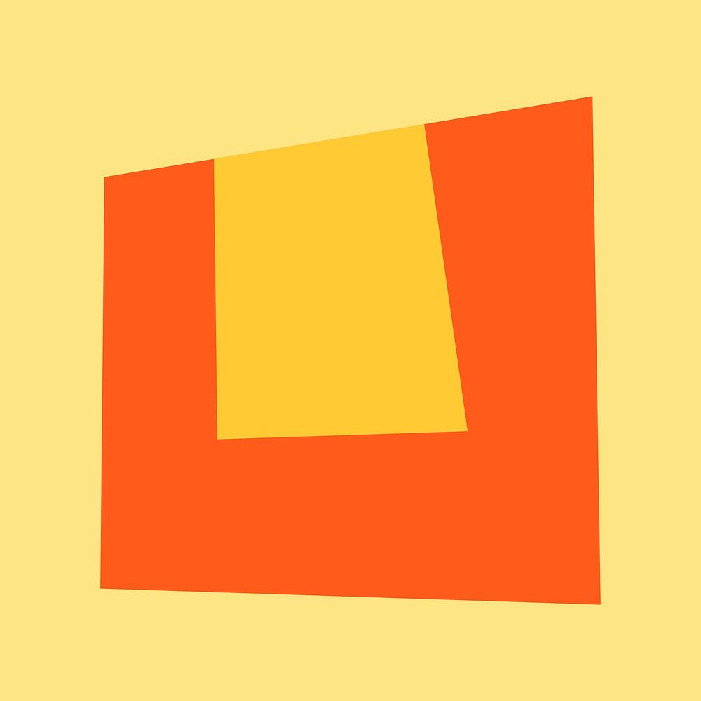 Trapezoid sticker geometric shape, simple retro orange design on yellow background vector