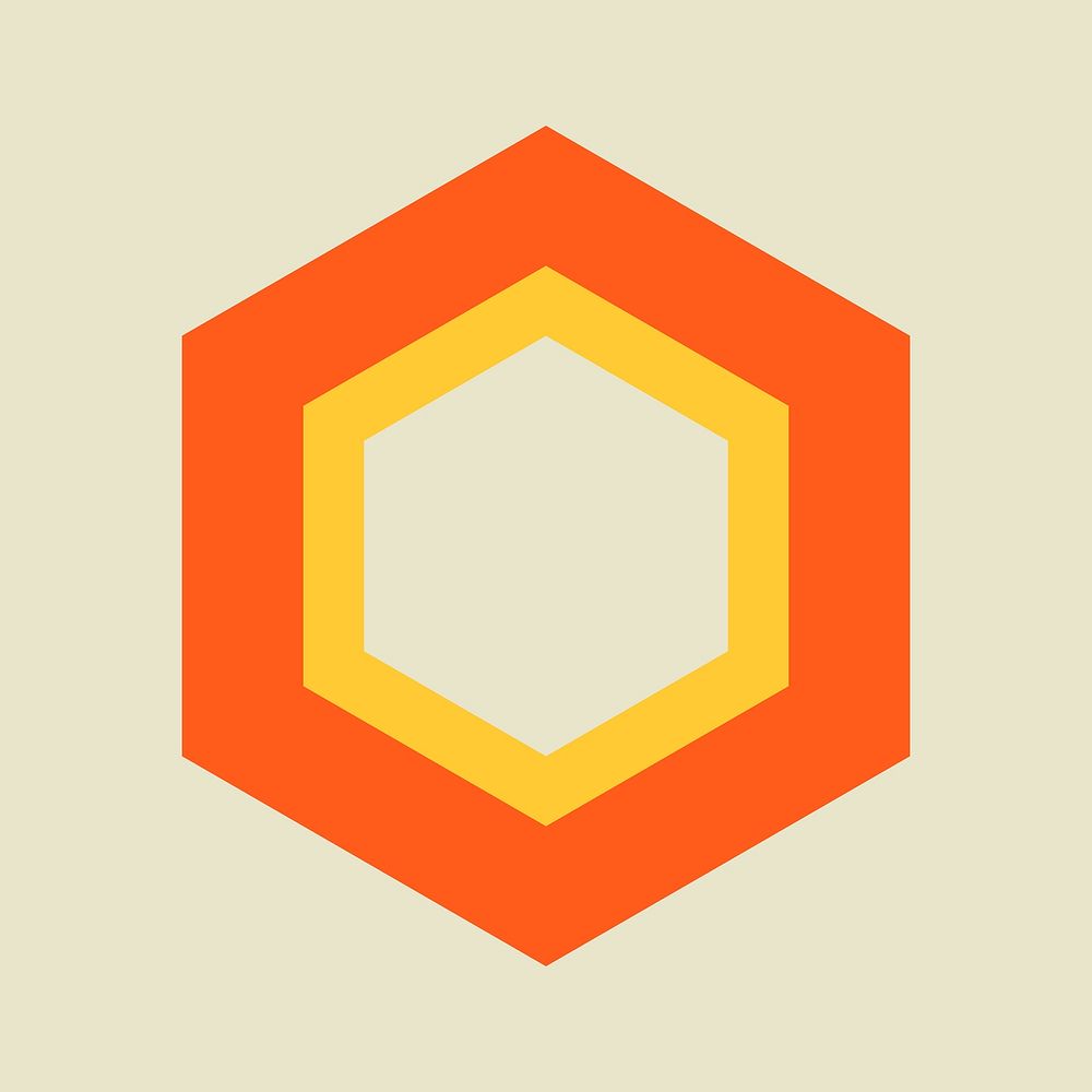 Retro hexagon illustration, colorful design on ivory background