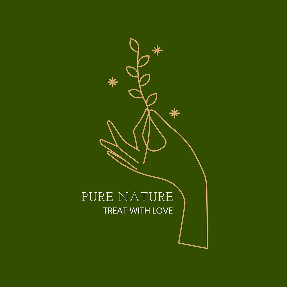 Aesthetic nature logo template, editable minimal gold vector