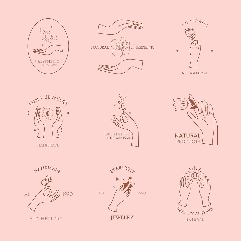 Minimal pink logo design illustration set