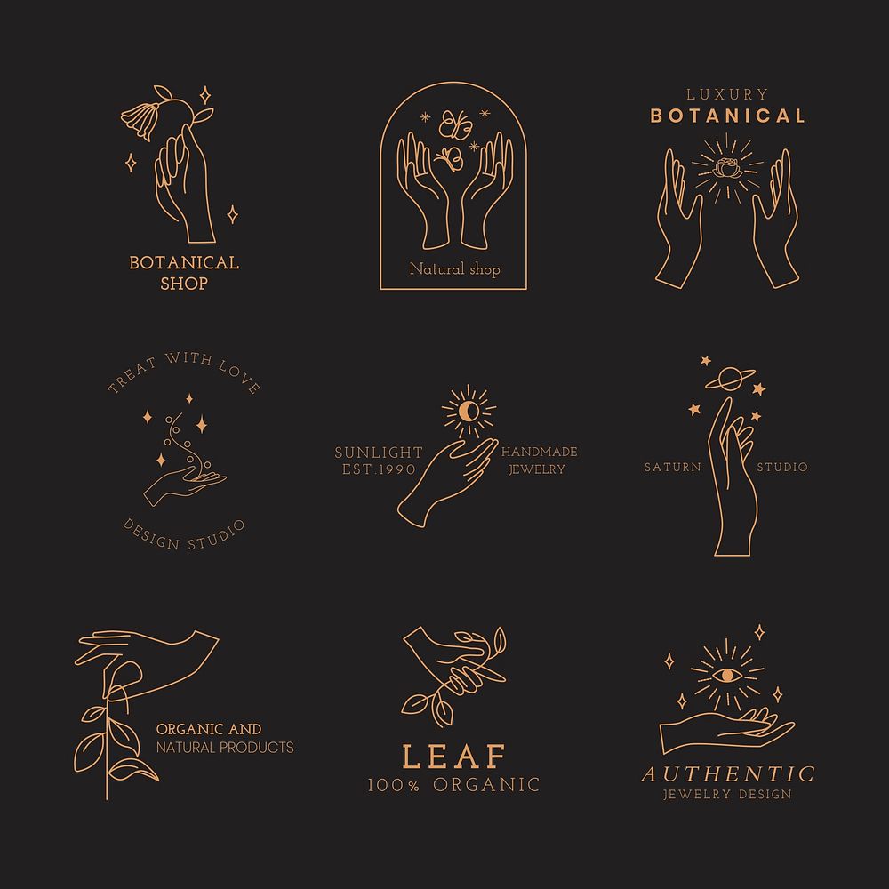Aesthetic bronze logo design illustration set