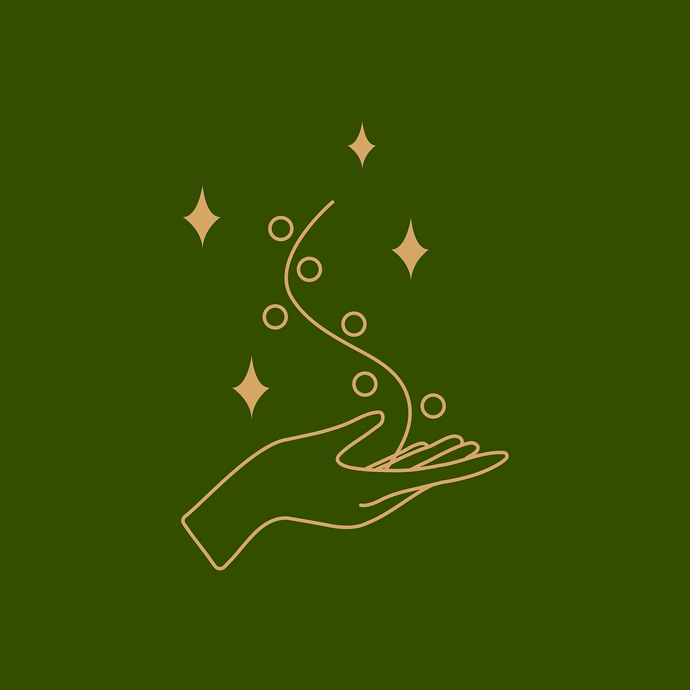 Mystical gold hand minimal illustration on green