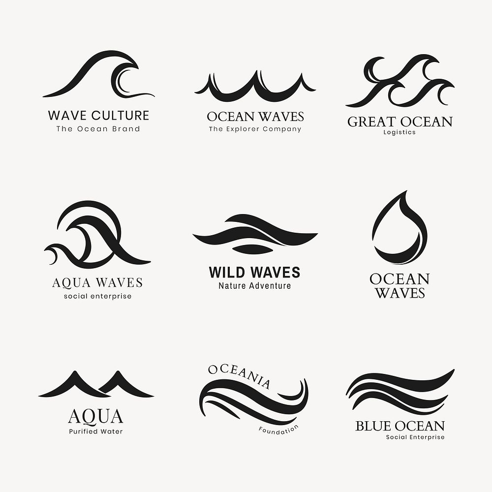 Wave business logo template, black water animated graphic set