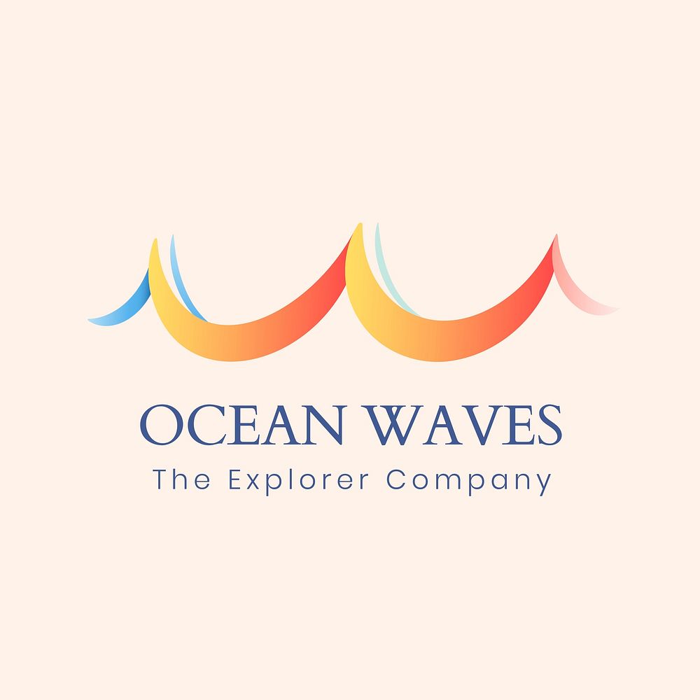 Ocean wave logo template, travel business, pastel water graphic vector