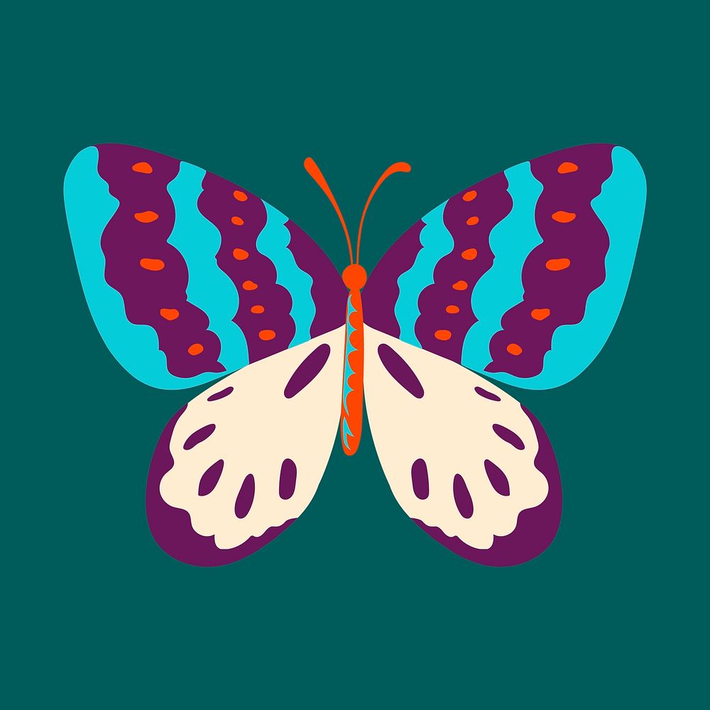 Colorful pop art butterfly, green background