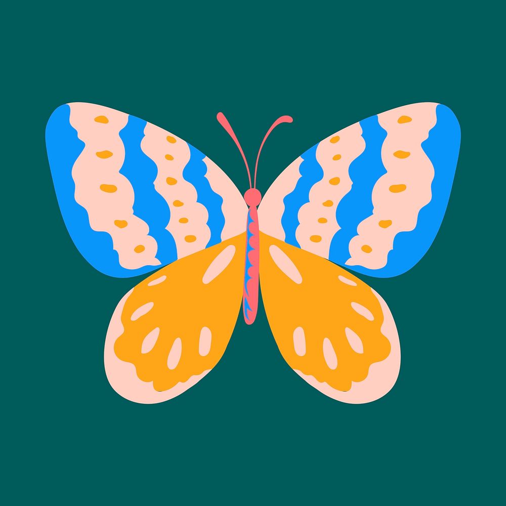 Colorful pop art butterfly, green background