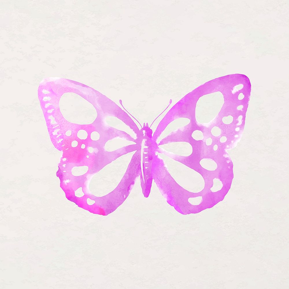 Pink watercolor butterfly stamp on beige
