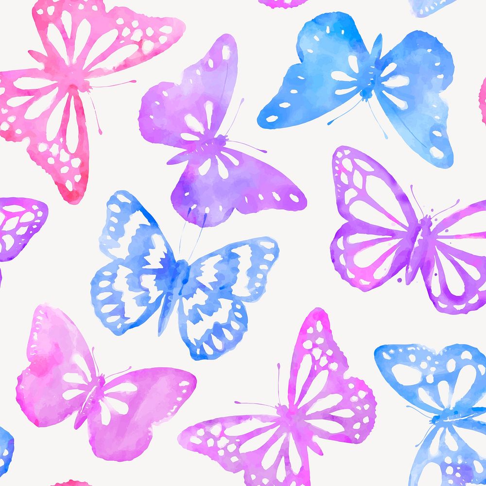 Watercolor butterfly pattern seamless vector, feminine background design