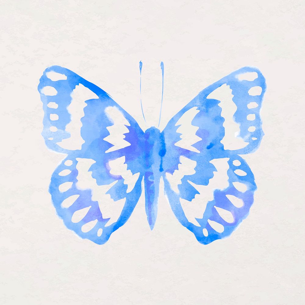 Blue watercolor butterfly stamp on beige
