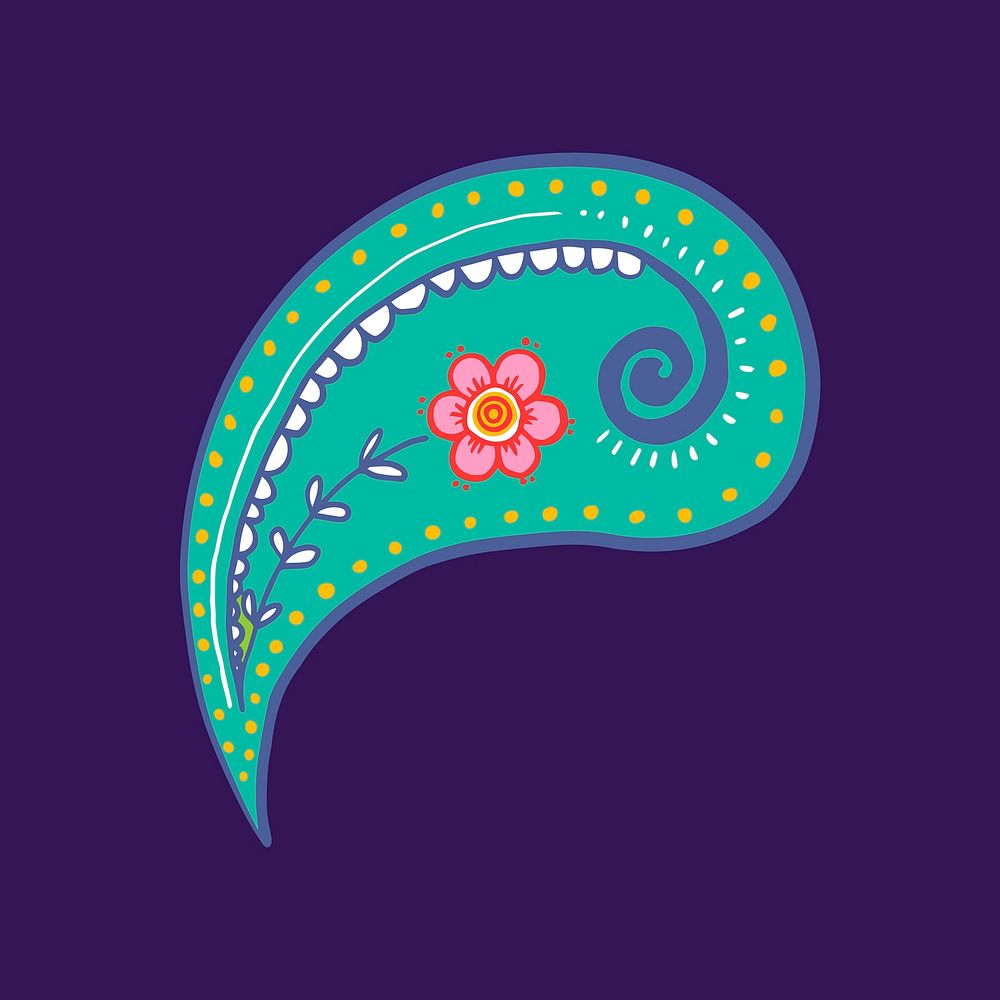 Colorful paisley mandala sticker, Indian green illustration vector