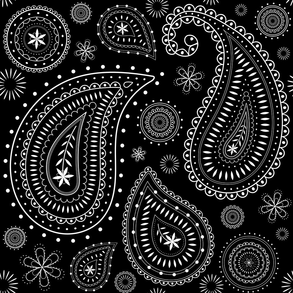 Paisley bandana pattern background, black illustration, abstract design