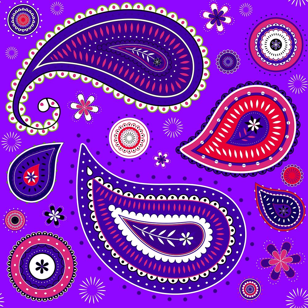 Purple paisley background, colorful flower pattern vector