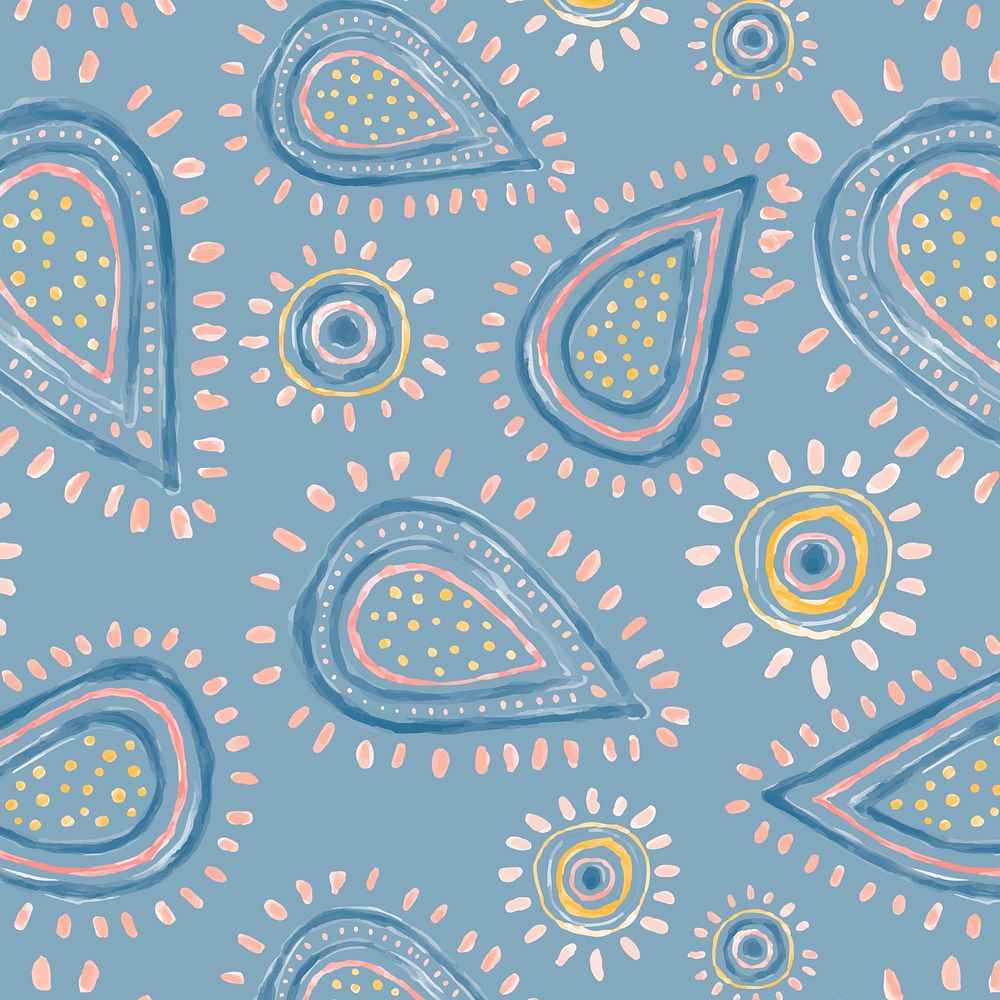 Cute pastel background, paisley pattern in blue pastel for kids