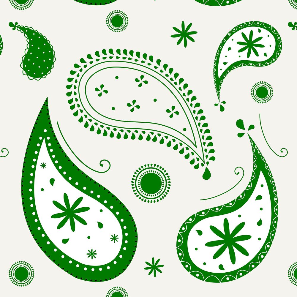 Green paisley background, cute decorative pattern