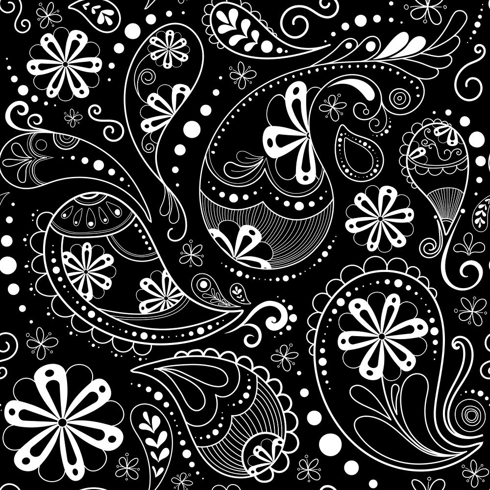 Paisley bandana pattern background, black illustration, abstract design