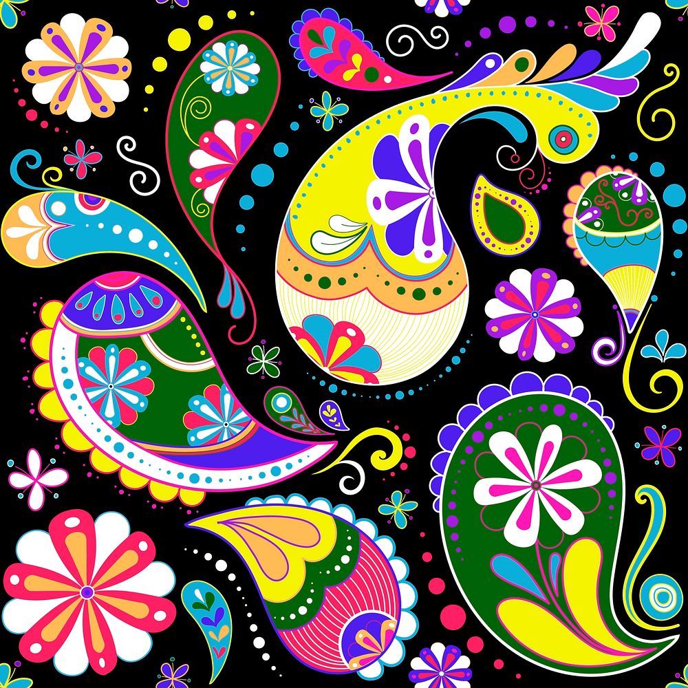 Paisley pattern background, Indian flower illustration in colorful design vector