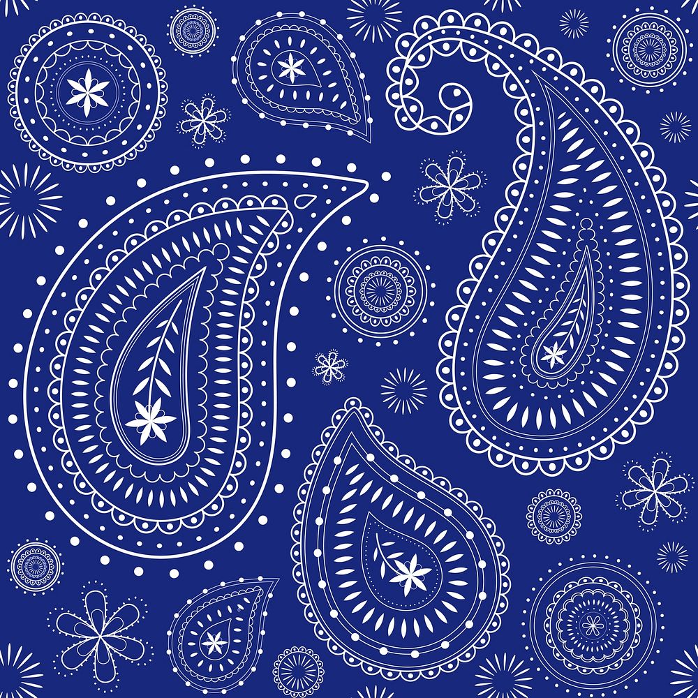 Blue paisley background, traditional Indian pattern illustration