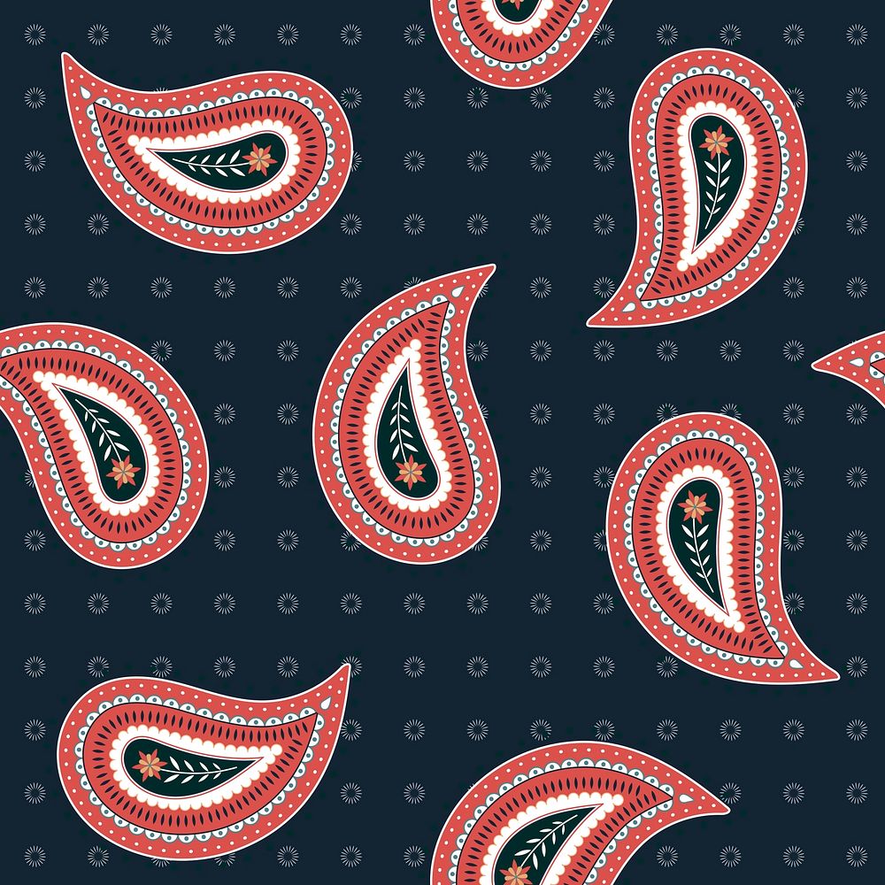 Paisley floral background, simple pattern in red and blue