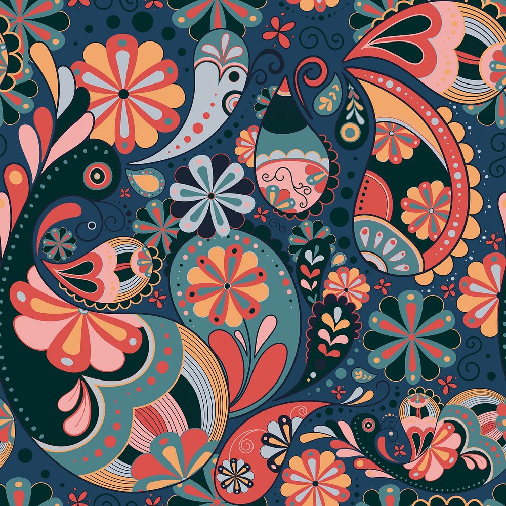 Retro paisley background, aesthetic floral pattern