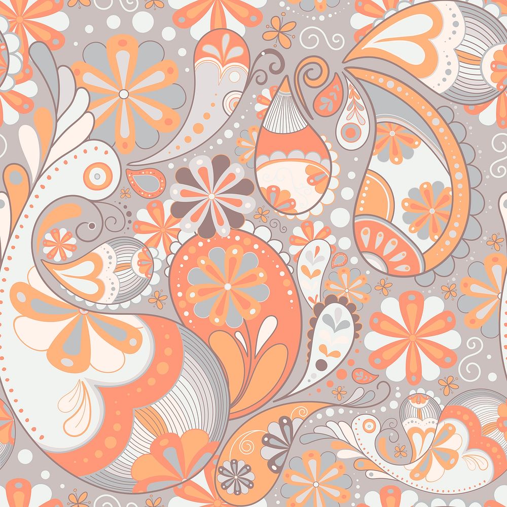 Floral paisley background, orange pattern in traditional design vector