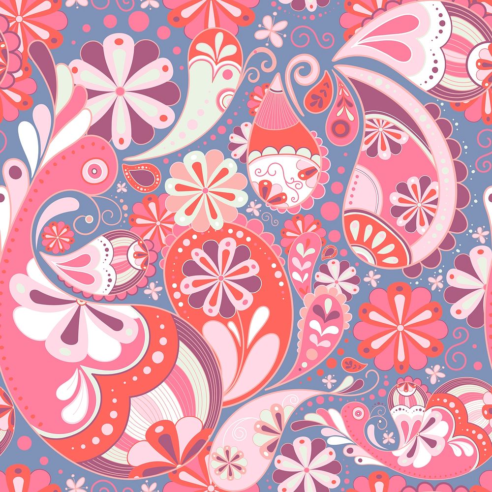 Floral paisley background, pink pattern in aesthetic design vector