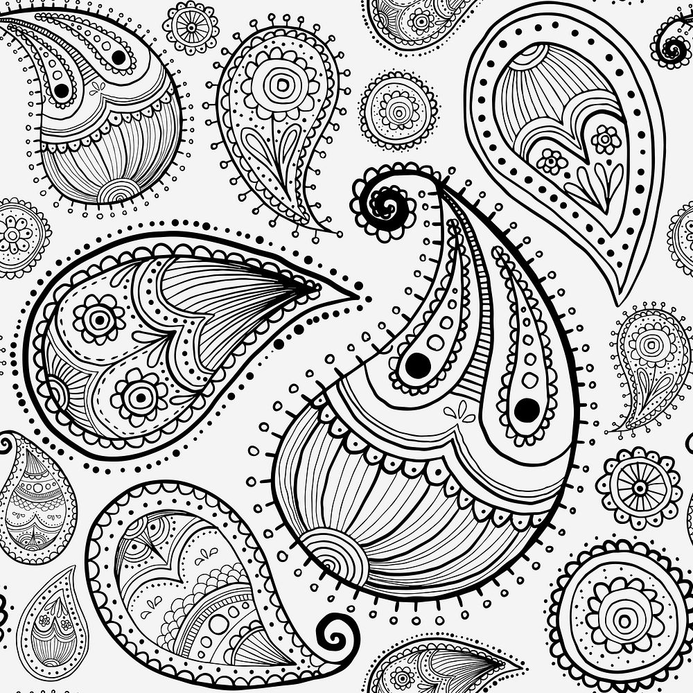 Paisley pattern background, zentangle abstract illustration in black