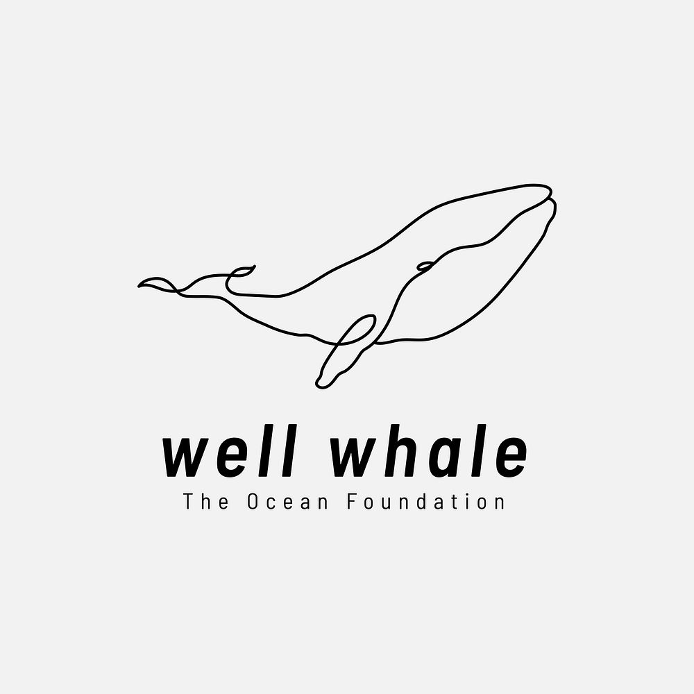 Minimal whale logo template, editable line art design vector