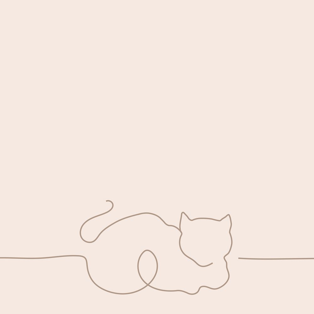 Minimal cat pink background, line art illustration