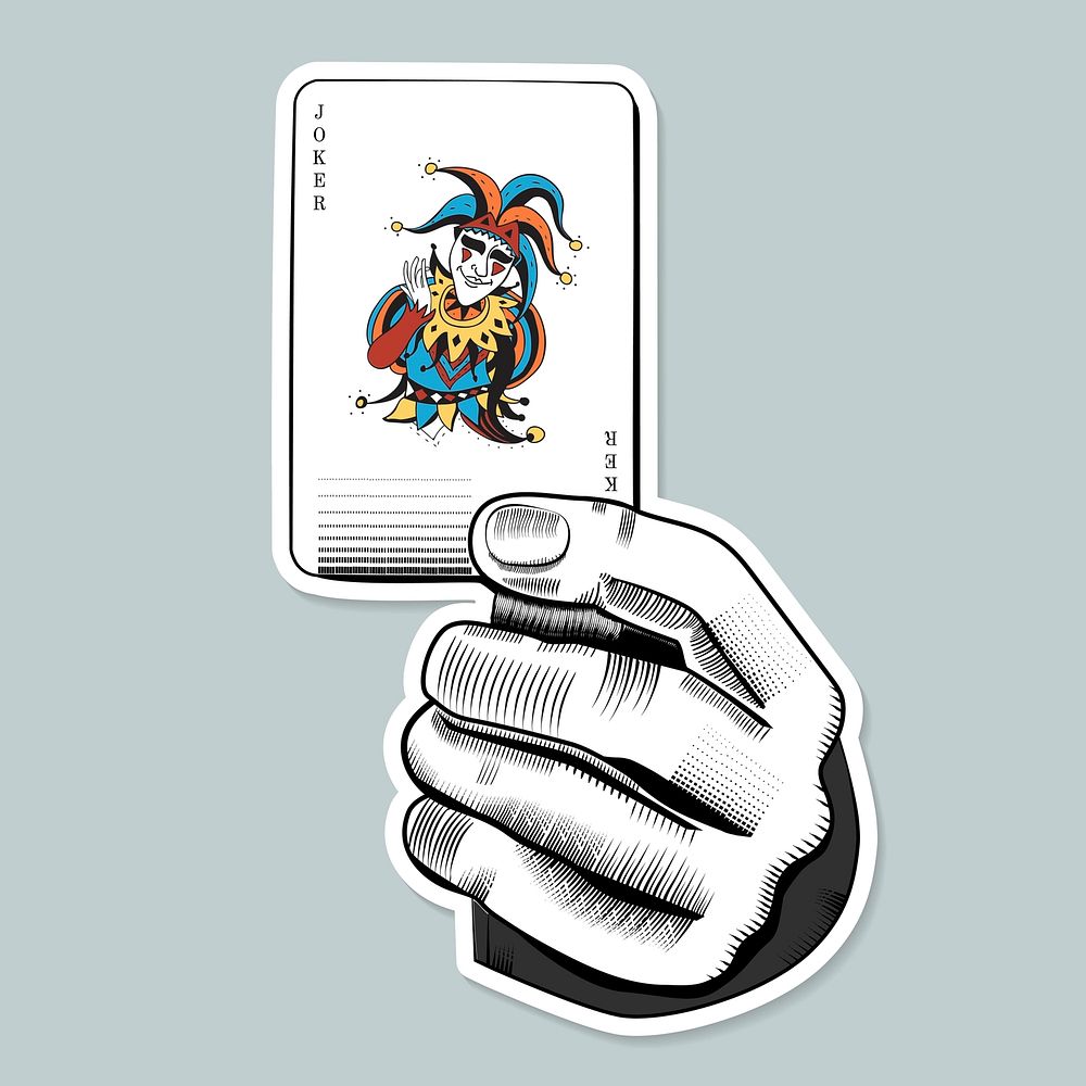 Hand vector holding joker card illustration