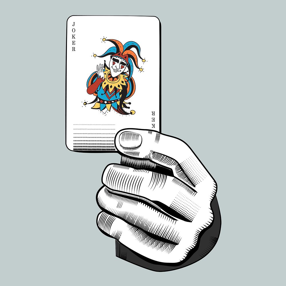 Psd hand holding joker card illustration