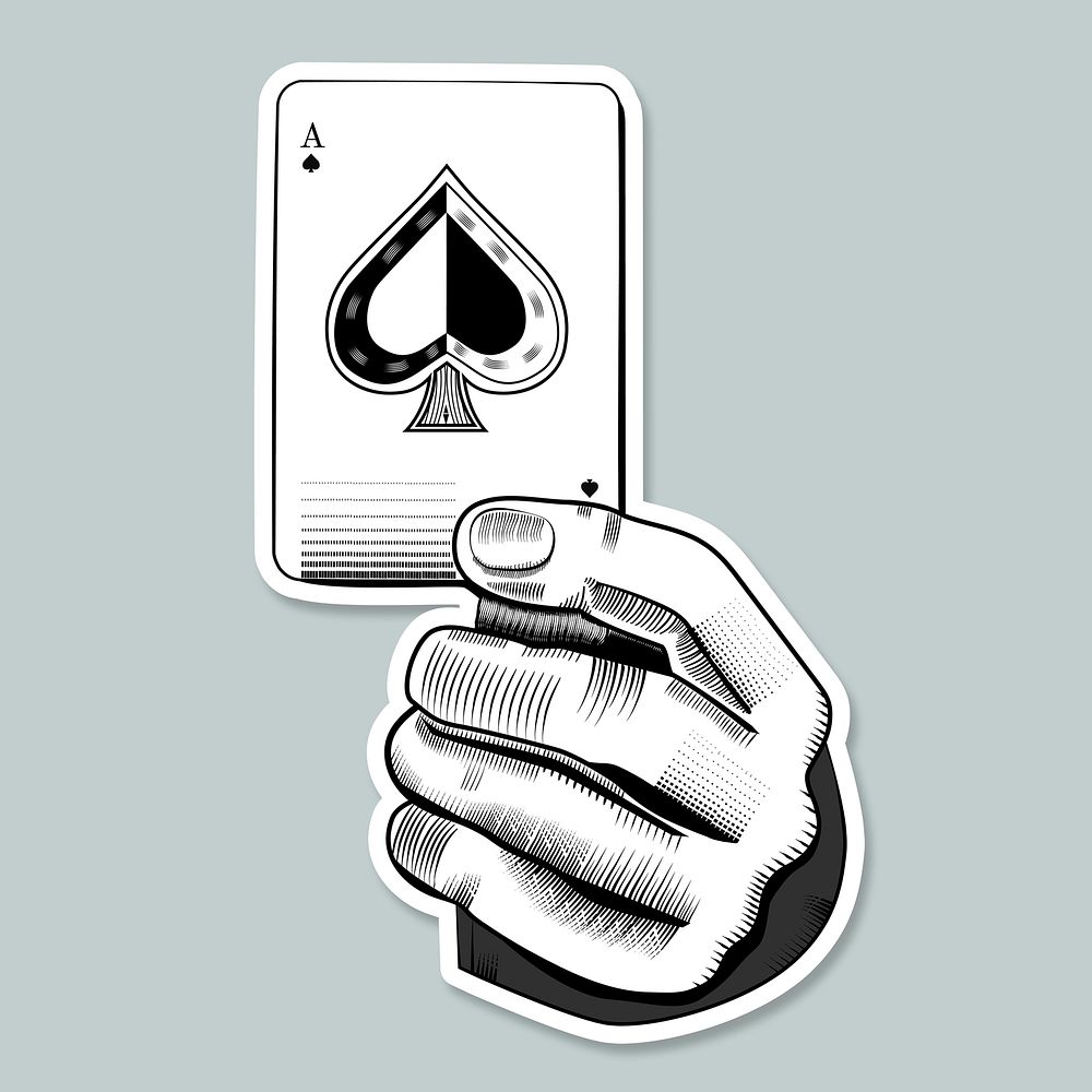 Hand psd spade ace sticker poker card