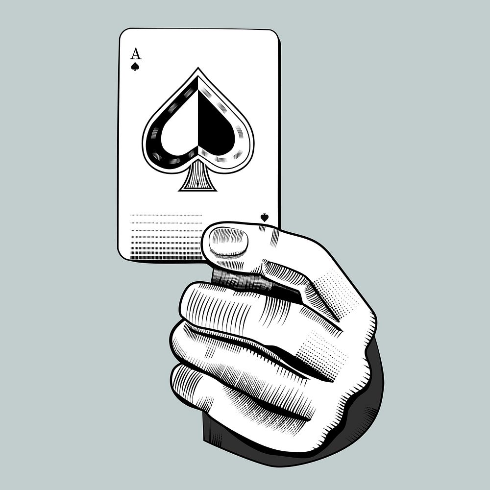 Psd hand with spade ace poker card