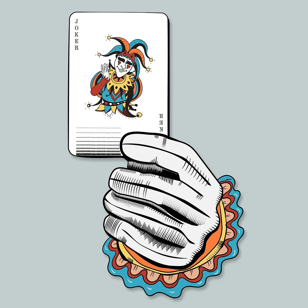 Hand psd holding joker card illustration