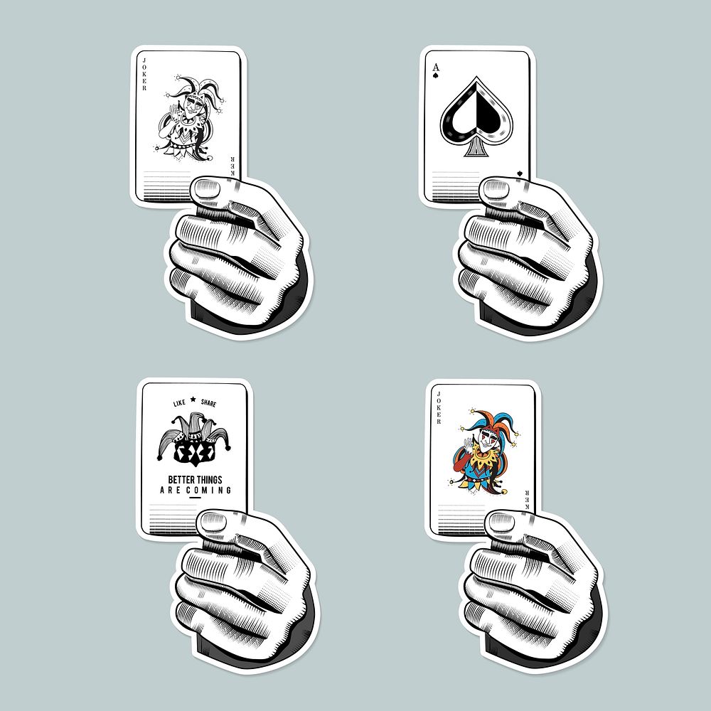 Playing cards holding hand vector illustration set