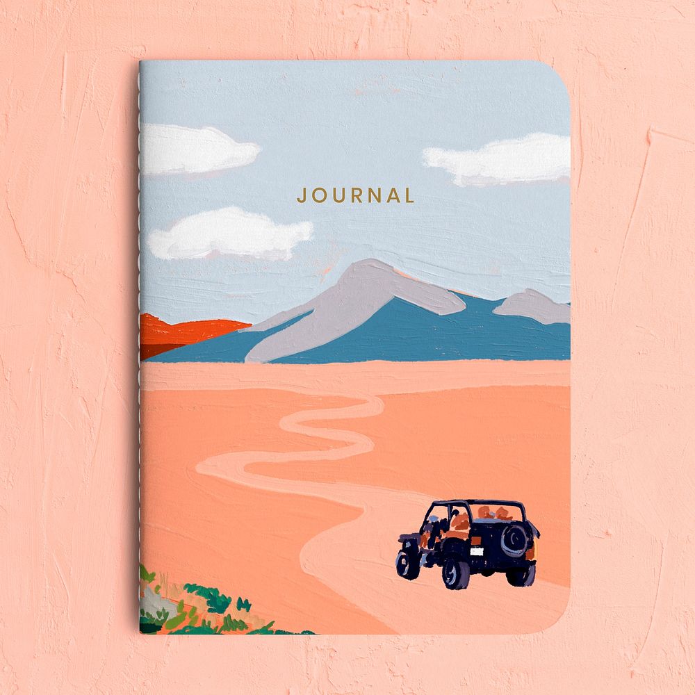 Journal cover mockup, landscape watercolor painting design psd