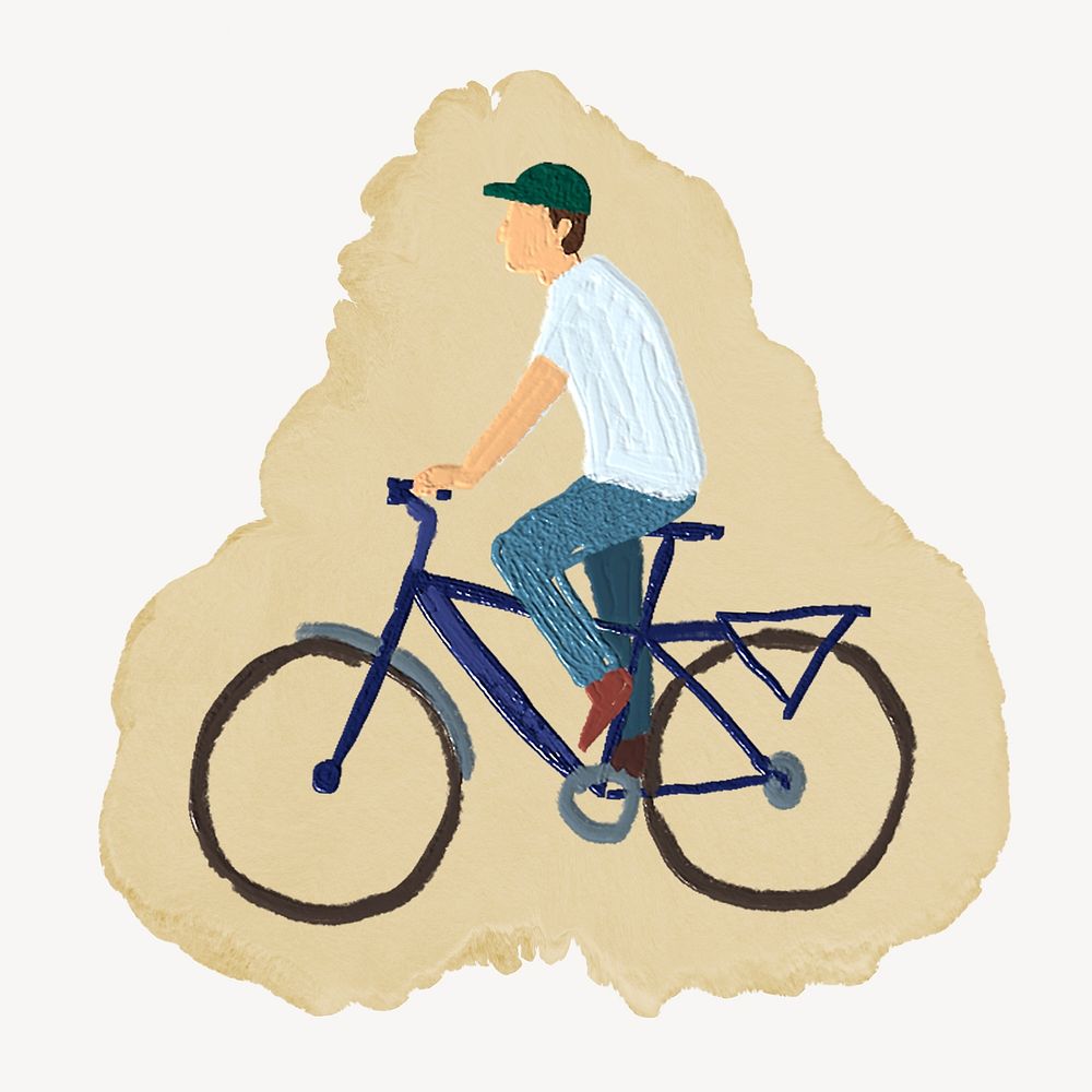 Man riding bicycle, ripped paper collage element