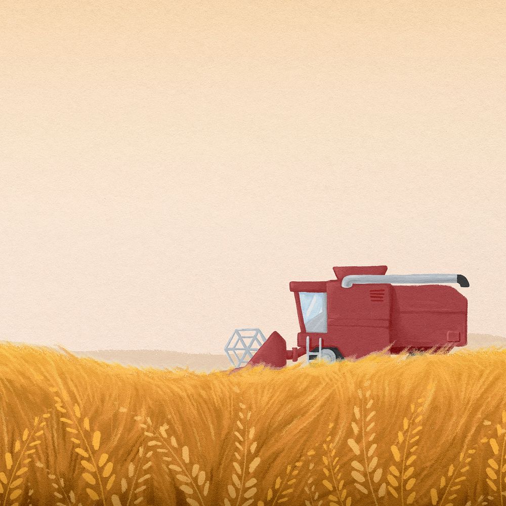 Aesthetic wheat field background, tractor, agriculture illustration
