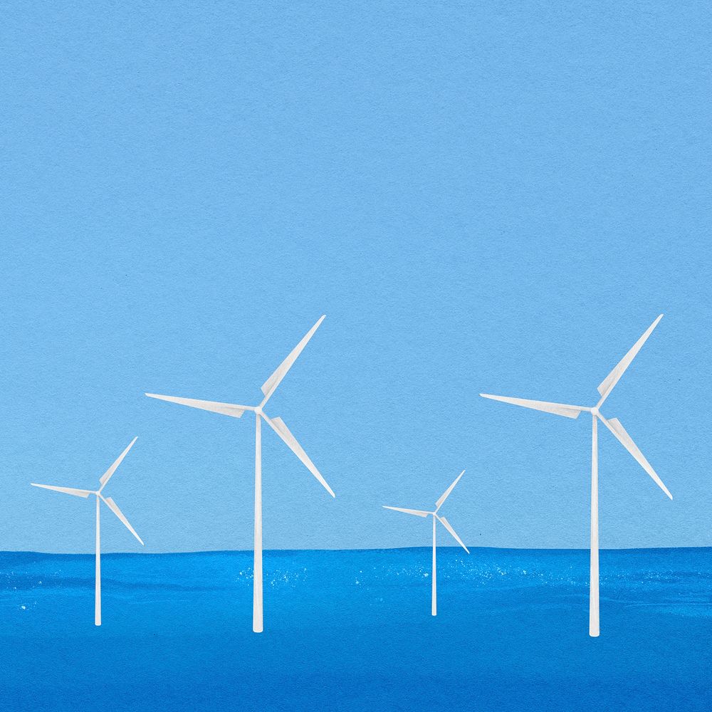 Offshore wind farm background, environment, watercolor illustration